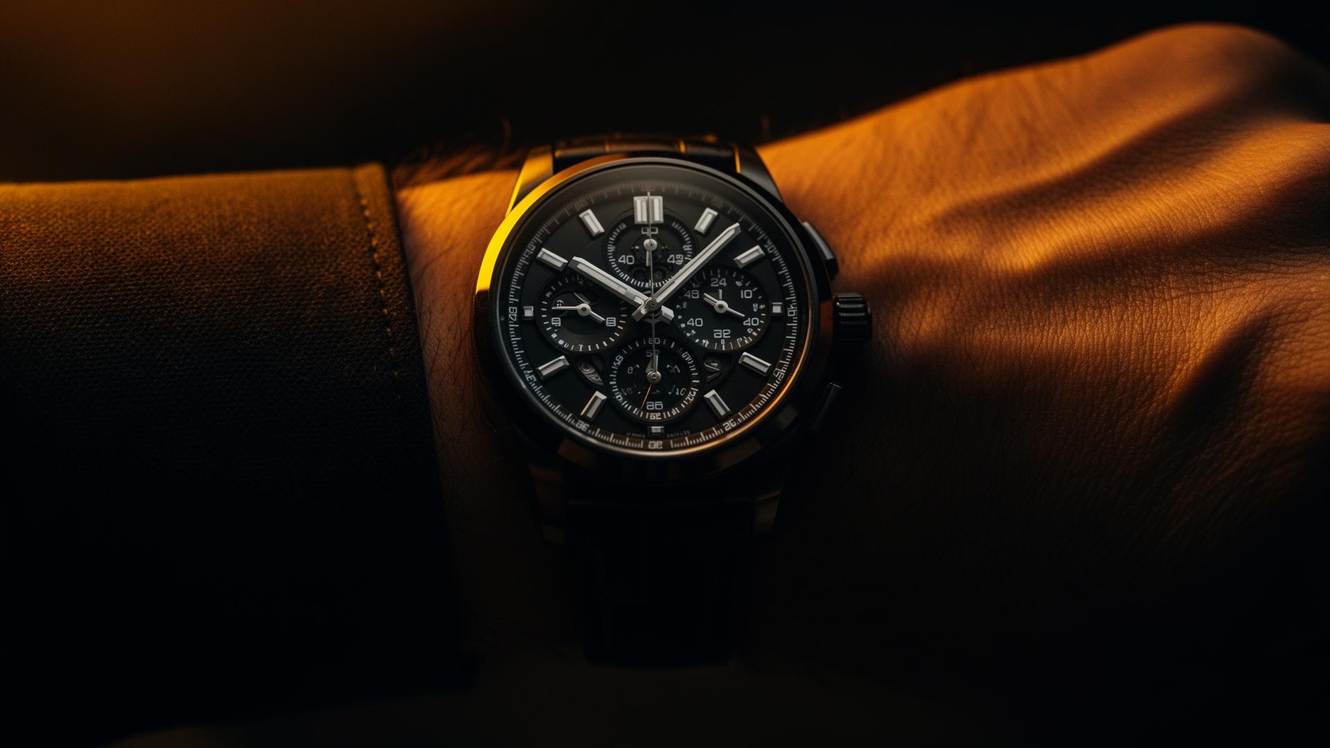 Aura Luxusuhren Kampagne — cinematic close-up einer Premium-Armbanduhr